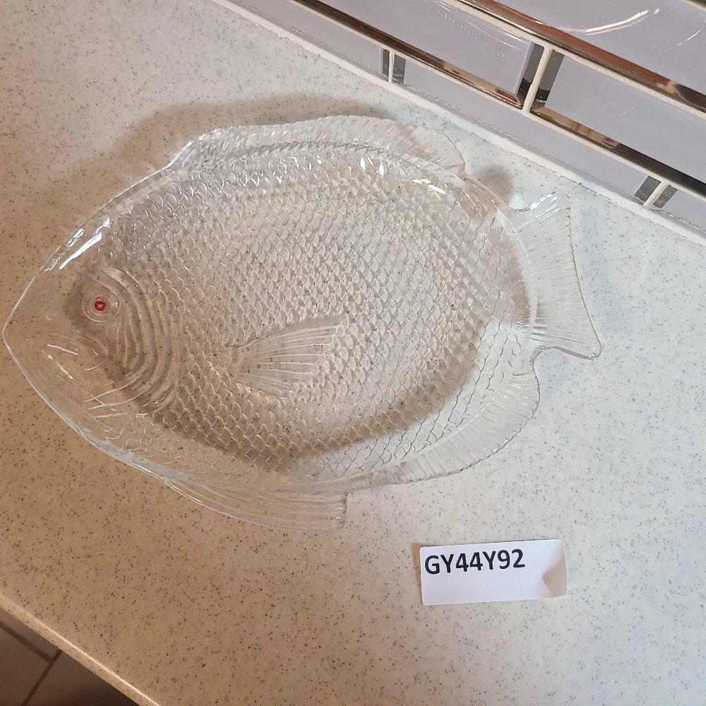 Unique Vintage Transparent Fish-Shaped Glass Plate